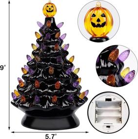 img 3 attached to Yofit Halloween Decorations 9 Inch Ceramic Tree with Pre-Lit Pumpkin Tabletop and Purple Orange Lights - Perfect for Kitchen, Home, Holiday Party, and Office