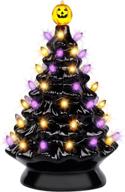 yofit halloween decorations 9 inch ceramic tree with pre-lit pumpkin tabletop and purple orange lights - perfect for kitchen, home, holiday party, and office logo