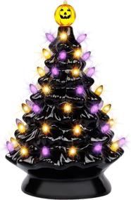 img 4 attached to Yofit Halloween Decorations 9 Inch Ceramic Tree with Pre-Lit Pumpkin Tabletop and Purple Orange Lights - Perfect for Kitchen, Home, Holiday Party, and Office