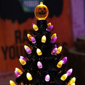 img 1 attached to Yofit Halloween Decorations 9 Inch Ceramic Tree with Pre-Lit Pumpkin Tabletop and Purple Orange Lights - Perfect for Kitchen, Home, Holiday Party, and Office