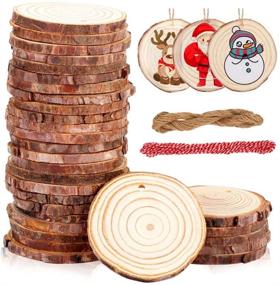 img 4 attached to 🪵 30 Pack of Unfinished Wood Slices 2.4"-2.8" - Guiffly Natural Wood Rounds with Pre-drilled Hole and 66 Feet of Twine String for Christmas Crafts, Ornaments, Party Décor, and Wedding Decoration
