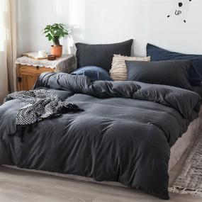 img 4 attached to 🛏️ Ultra-Comfortable FOSSA Queen Size Jersey Knit Duvet Cover Set – Soft T-Shirt Heathered Cotton – Charcoal Black – Includes 1 Duvet Cover and 2 Pillowcases