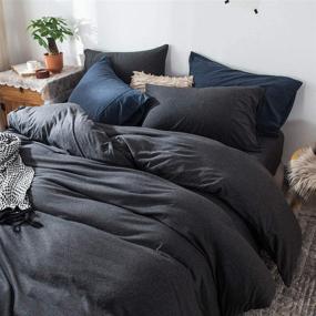 img 1 attached to 🛏️ Ultra-Comfortable FOSSA Queen Size Jersey Knit Duvet Cover Set – Soft T-Shirt Heathered Cotton – Charcoal Black – Includes 1 Duvet Cover and 2 Pillowcases