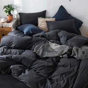 img 2 attached to 🛏️ Ultra-Comfortable FOSSA Queen Size Jersey Knit Duvet Cover Set – Soft T-Shirt Heathered Cotton – Charcoal Black – Includes 1 Duvet Cover and 2 Pillowcases