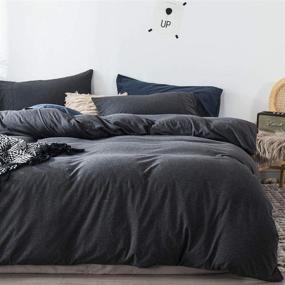 img 3 attached to 🛏️ Ultra-Comfortable FOSSA Queen Size Jersey Knit Duvet Cover Set – Soft T-Shirt Heathered Cotton – Charcoal Black – Includes 1 Duvet Cover and 2 Pillowcases