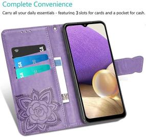 img 3 attached to Premium Lavender Leather Wallet Case with Butterfly and Flower Embossed Design for Samsung Galaxy A32 5G - Flip Phone Cover with Card Slots and Kickstand [2021 Released]