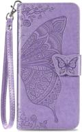 premium lavender leather wallet case with butterfly and flower embossed design for samsung galaxy a32 5g - flip phone cover with card slots and kickstand [2021 released] logo