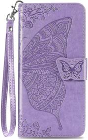 img 4 attached to Premium Lavender Leather Wallet Case with Butterfly and Flower Embossed Design for Samsung Galaxy A32 5G - Flip Phone Cover with Card Slots and Kickstand [2021 Released]