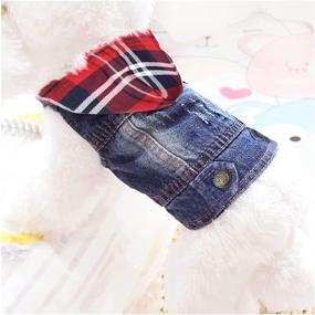 img 4 attached to 🐶 Stylish Pet Dog Cat Clothes: Denim Jacket with Hooded Grey Hat - Perfect One-Piece Outfit for Small/Medium Dogs & Cats (Red Checkered, S)