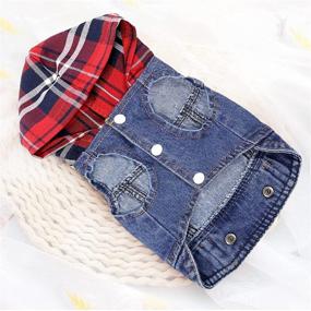 img 2 attached to 🐶 Stylish Pet Dog Cat Clothes: Denim Jacket with Hooded Grey Hat - Perfect One-Piece Outfit for Small/Medium Dogs & Cats (Red Checkered, S)