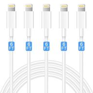 jahmai 5pack 6ft lightning cable: сертифицированный зарядник apple mfi для iphone 13, 12, 11 pro max, xs max, xr, x, 8, 7 plus, 6s, se, ipad mini - быстрая зарядка и синхронизация данных. логотип