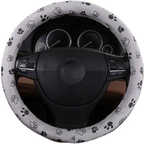 img 1 attached to 🐾 Soft and Cute Paw Printed Grey Automotive Car Steering Wheel Cover by Raysell