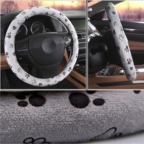 img 2 attached to 🐾 Soft and Cute Paw Printed Grey Automotive Car Steering Wheel Cover by Raysell