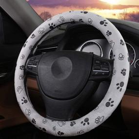 img 3 attached to 🐾 Soft and Cute Paw Printed Grey Automotive Car Steering Wheel Cover by Raysell