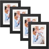 🖼️ homuguz black wood 5x7 picture frame 4 pack: mat for 4x6 picture, real glass, wall mount & table top stand display логотип