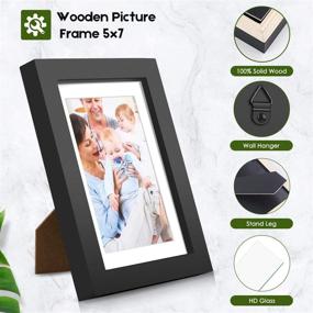 img 1 attached to 🖼️ Homuguz Black Wood 5x7 Picture Frame 4 Pack: Mat for 4x6 Picture, Real Glass, Wall Mount & Table Top Stand Display