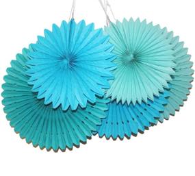 img 4 attached to 🎉 Vibrant LG-Free 5pcs 12inch 16inch Assorted Party Paper Fan Set for Stunning Decor - Tissue Honeycomb Fans, Hanging Paper Fans, Pom Poms, Ideal for Weddings, Birthdays, and More (Mint Teal Blue)