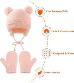 img 2 attached to 🧸 Warm Winter Hat and Gloves Set for Babies, Knitted Bear Beanie Cap with Fleece Earflap and Mittens, Cute Pompom Hat for Kids 1-4 Years