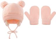 🧸 warm winter hat and gloves set for babies, knitted bear beanie cap with fleece earflap and mittens, cute pompom hat for kids 1-4 years logo