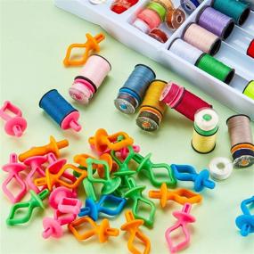 img 1 attached to 🧵 Convenient Bobbin Holder Set for Easy Sewing Thread Organization - 60 Piece Stackable Bobbins with Spool Tops, Type A L and M Bobbins, 4 Colors - Ideal for Sewing Machine Quilting and Thread Management