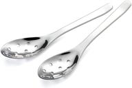 stainless steel slotted spoons set of 2 - aoosy modern stylish short handle 10-hole heavyweight caviar spoon for soup, cereals, dips, curry sauces, and stews - durable kitchen utensils logo