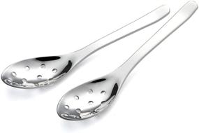 img 4 attached to Stainless Steel Slotted Spoons Set of 2 - AOOSY Modern Stylish Short Handle 10-Hole Heavyweight Caviar Spoon for Soup, Cereals, Dips, Curry Sauces, and Stews - Durable Kitchen Utensils