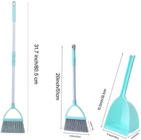 img 3 attached to Xifando Mini Broom with Dustpan for Kids: Little Housekeeping Helper Set in Light Blue, Extended Size