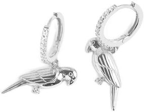 img 4 attached to Cute Parrot Dangle Hoop Earrings in Sterling Silver with Animal Charm, Cubic Zirconia Drop, Gold Plated Jewelry - Perfect Gift for Women and Girls