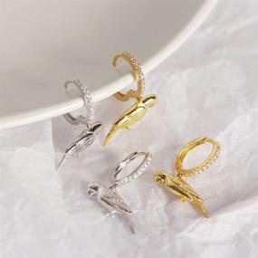 img 2 attached to Cute Parrot Dangle Hoop Earrings in Sterling Silver with Animal Charm, Cubic Zirconia Drop, Gold Plated Jewelry - Perfect Gift for Women and Girls