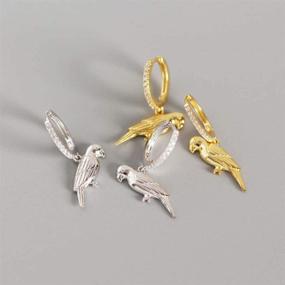 img 1 attached to Cute Parrot Dangle Hoop Earrings in Sterling Silver with Animal Charm, Cubic Zirconia Drop, Gold Plated Jewelry - Perfect Gift for Women and Girls