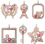 6pcs mixed flower floating locket set in rose gold, living memory charms with glass lockets for necklace pendant dangle diy jewelry making. perfect accessory for pearl party shows. (a15) logo