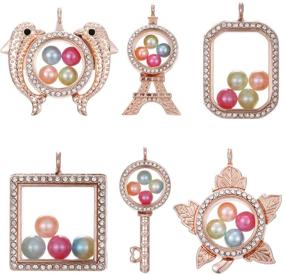 img 4 attached to 6pcs Mixed Flower Floating Locket Set in Rose Gold, Living Memory Charms with Glass Lockets for Necklace Pendant Dangle DIY Jewelry Making. Perfect Accessory for Pearl Party Shows. (A15)