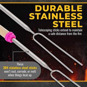 img 2 attached to 🔥 CORQUE Marshmallow Roasting Sticks Extendable Camping Skewer with 32-inch Wooden Handle, Set of 8 Metal Smore Sticks for Fire Pit, BBQ, Hotdog, Cooking, Campfire, Bonfire