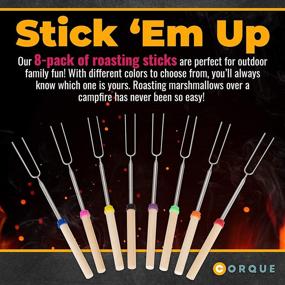 img 3 attached to 🔥 CORQUE Marshmallow Roasting Sticks Extendable Camping Skewer with 32-inch Wooden Handle, Set of 8 Metal Smore Sticks for Fire Pit, BBQ, Hotdog, Cooking, Campfire, Bonfire