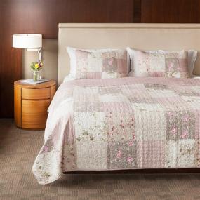 img 4 attached to 🌸 Queen Size Floral Country Quilted Bedspread Set - SLPR Secret Garden Patchwork Cotton Bedding with 2 Shams