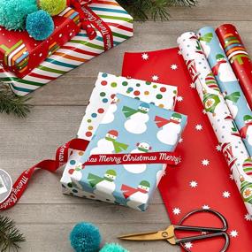 img 3 attached to 🎁 Hallmark Reversible Christmas Wrapping Paper for Kids - Vibrant Brights, Stripes, Trees, Ornaments, Polka Dots (3 Rolls: 120 sq. ft. ttl)