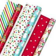 🎁 hallmark reversible christmas wrapping paper for kids - vibrant brights, stripes, trees, ornaments, polka dots (3 rolls: 120 sq. ft. ttl) logo