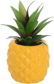 img 4 attached to 🍍 Lvydec Artificial Succulent Pineapple Decoration for Home Office Tabletop - Yellow, Potted Fake Plant