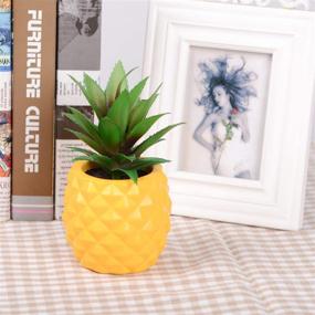 img 3 attached to 🍍 Lvydec Artificial Succulent Pineapple Decoration for Home Office Tabletop - Yellow, Potted Fake Plant