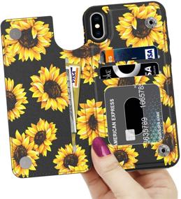 img 3 attached to 🌻 Stylish Blooming Sunflowers Leather Wallet Case for iPhone Xs Max - Fashionable Flip Folio Cover with Card Slots, Kickstand & Protection for Girls and Women