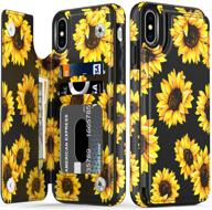 🌻 stylish blooming sunflowers leather wallet case for iphone xs max - fashionable flip folio cover with card slots, kickstand & protection for girls and women logo