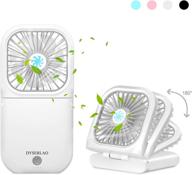 dyserlao handheld fan - 3000mah rechargeable battery portable mini fan with 3 adjustable speeds - long-lasting operation up to 4-10 hours - low noise - lanyard - ideal for girls, kids, women, men - home, office, travel, outdoor use - white логотип