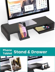 img 1 attached to 🖥️ Klearlook Maximized Clarity Foldable Monitor Stand Riser - Adjustable Computer Stand Desk Organizer with Storage Drawer, Tablet Phone Stand for Laptop PC Printer (Black)