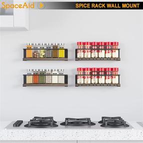 img 3 attached to 🌶️ SpaceAid Spice Rack Organizer - Cabinet Door or Wall Mount (4 Pack) with 415 Spice Labels - Wooden Hanging Seasoning Shelf for Cupboard Pantry or Stove