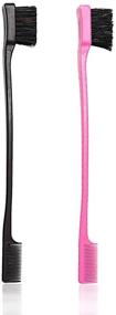 img 4 attached to 🦊 Foxi Fresh Double-Sided Edge Control Hair Brush & Comb Combo Pack - 2PC Pink and Black