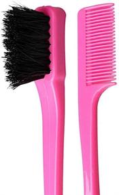 img 2 attached to 🦊 Foxi Fresh Double-Sided Edge Control Hair Brush & Comb Combo Pack - 2PC Pink and Black