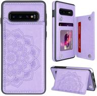 💜 samsung galaxy s10 case with card holder and magnetic flower design - wallet case for women, protective phone case for samsung galaxy s10 6.1", purple logo