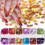 🍁 get creative with 12 colors fall leaf glitter nail sequins - discover 3d maple leaf holographic nail art flakes for colorful confetti, diy manicure, makeup, and christmas decorations! logo