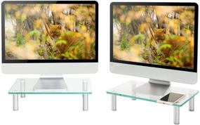 img 4 attached to Enhance Your Workspace with 5Rcom Computer Monitor Riser - Clear Tempered Glass, Dual Monitor/Laptop/TV Stand, Height Adjustable - 2 Pack