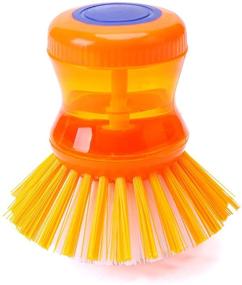 img 4 attached to 🧽 Nylon Grip Soap Dispensing Palm Kitchen Brush for Pot Pan Sink Cleaning with Non-slip Handle